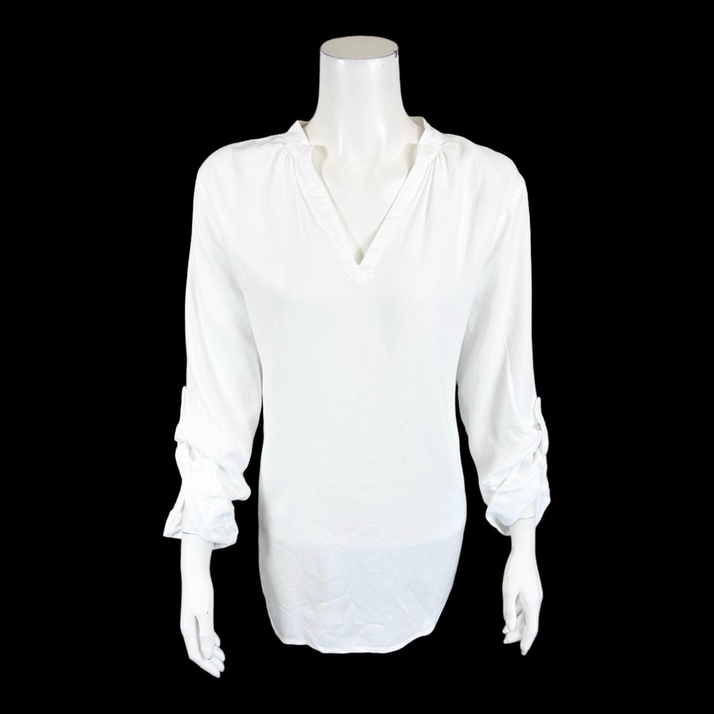 Side Stitch Regular Tencera Pullover Tunic with Roll Tab Sleeve White X-Small Sz
